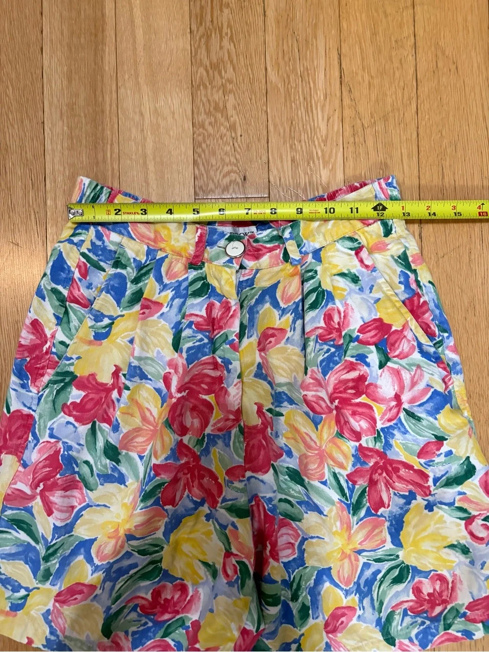 Vtg 90s Eastbrook High Waisted Cotton Pleated Tropical Floral Shorts Retro 4